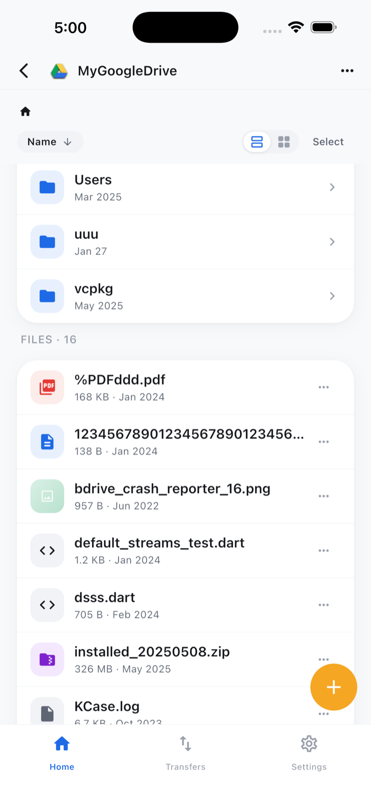 NetDrive Mobile file browser listing folders and files in a bucket