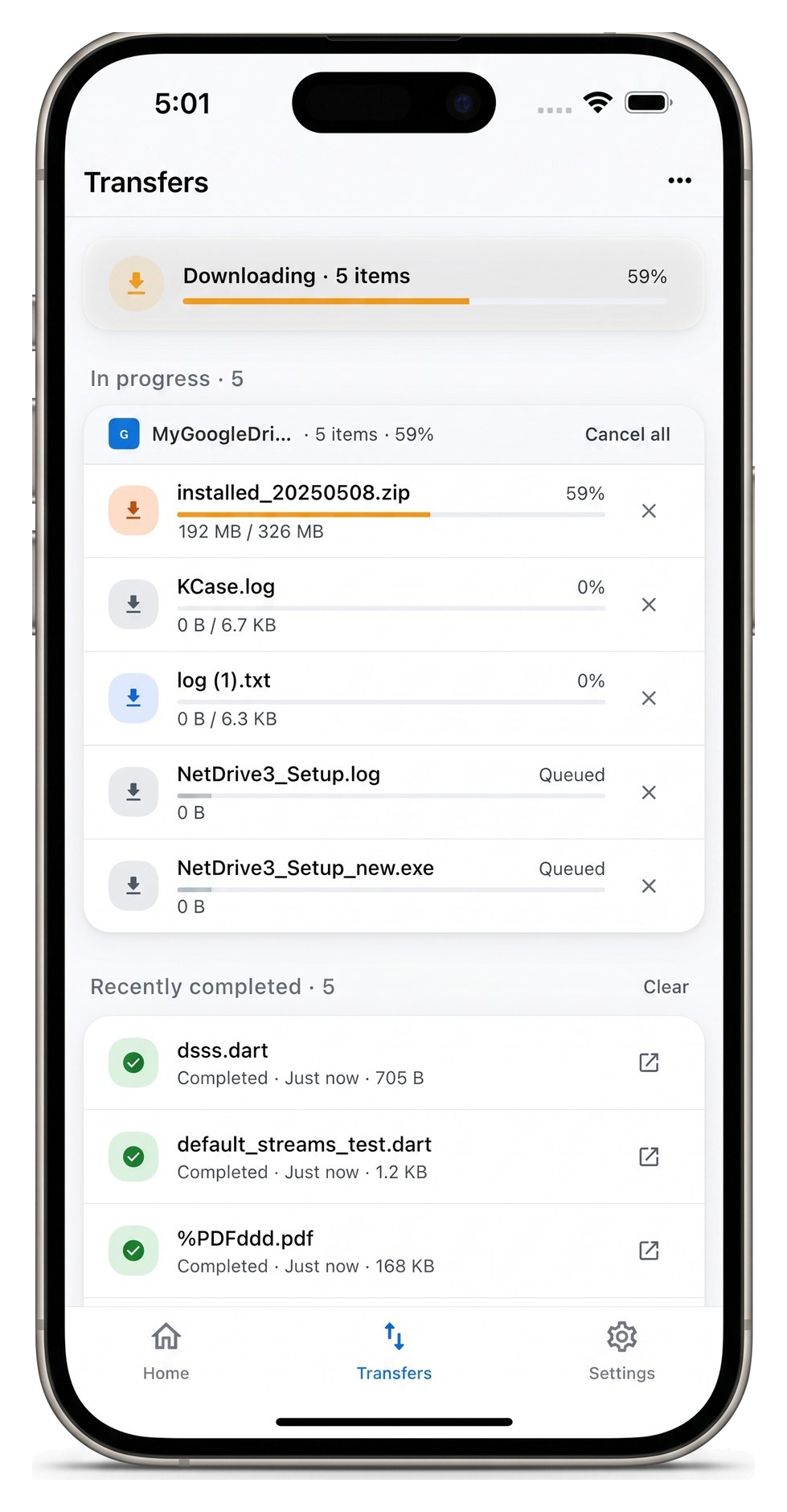 NetDrive Mobile — Transfers